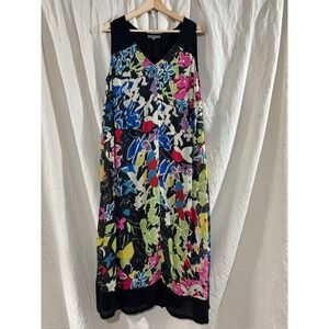 Sahara Floral Chiffon Maxi Dress Black Multi V-Neck Sleeveless Lined Size 3 L/XL